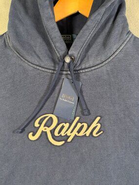 Polo Ralph Lauren Hoodie Mens XXL Blue Embroidered Script Fleece Slub $198